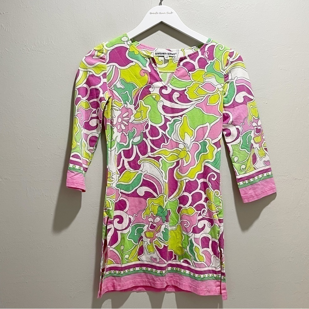 BARBARA GERWIT Women’s Multicolor Preppy Resort Wear Tunic Top Floral 3/4 Slv XS